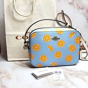 Coach blue camera crossbody with oranges new with tags